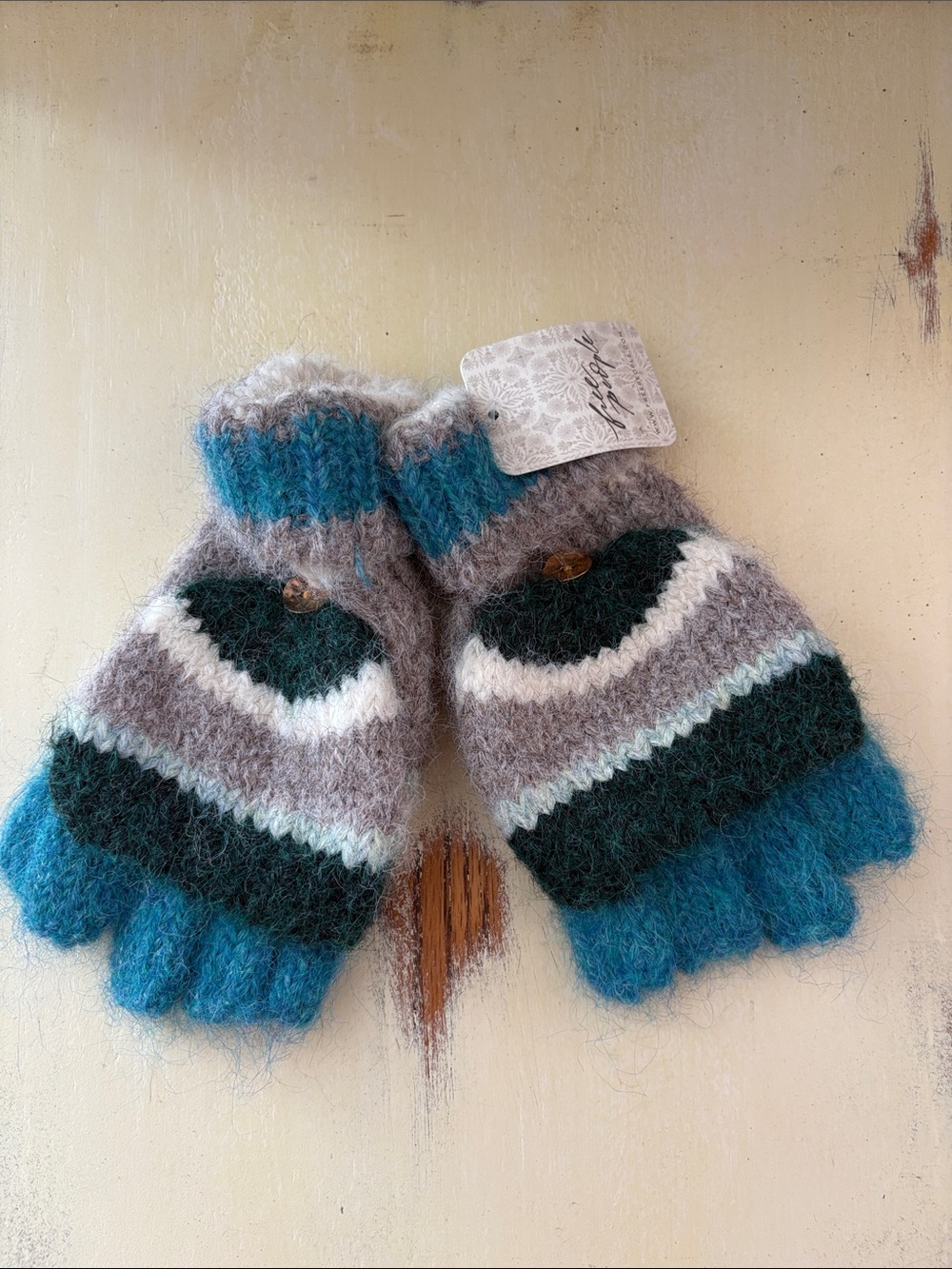 Free People Fingerless with flap super soft cozy striped winter Gloves NWT